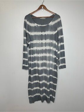Peruvian Connection Maxi Dress Size XL Gray White Tie Dye Long Sleeve